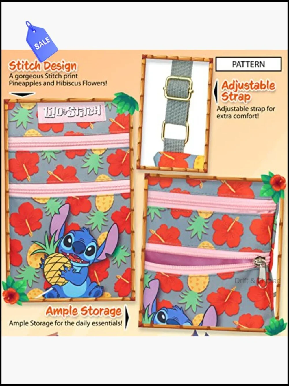 Adjustable Crossbody Bag with Zipper Closure, Polyester, for Girls Teens